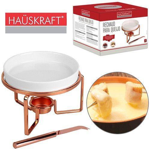 Imagem de Jogo De Rechaud Para Queijo De Ceramica Panela / Disco / Faca / Suporte Metalizado Rose Gold Hauskraft