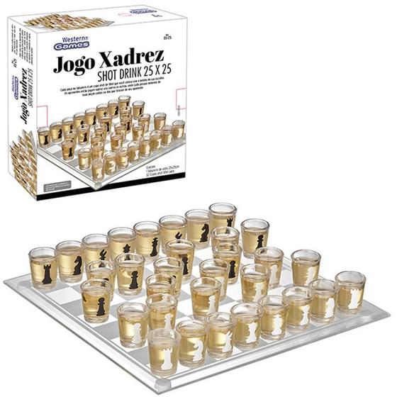 Imagem de Jogo De Shot/Xadrez Drink De Vidro 25Cm Com 32 Copos 10Ml