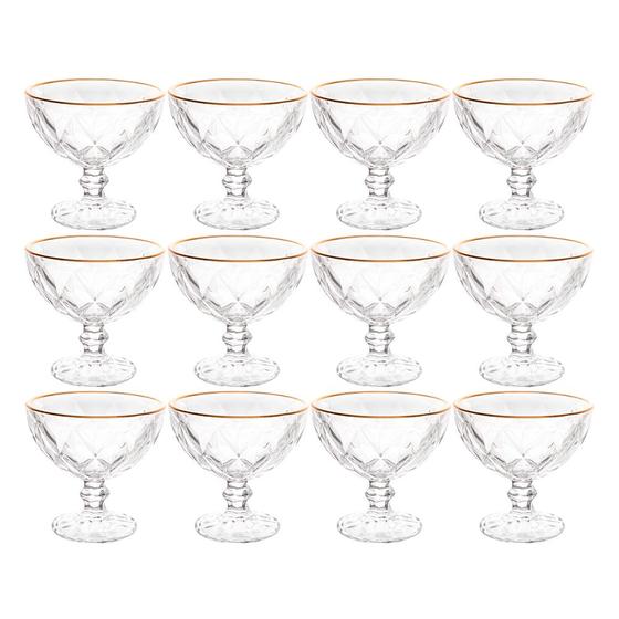 Imagem de Jogo de Sobremesa 12 Taças Vidro com Borda Fio Dourado Diamond Lyor 250ml