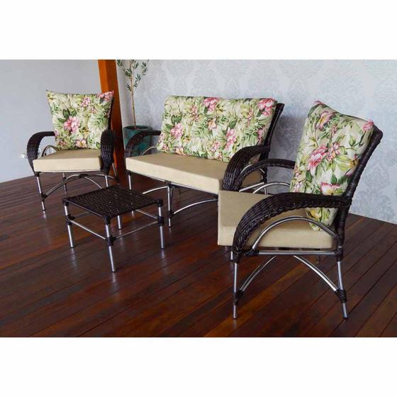 Jogo de Sofá 2 Lugares Fibra Sintética e Alumínio Imperatriz com Mesinha Brasil de Coração