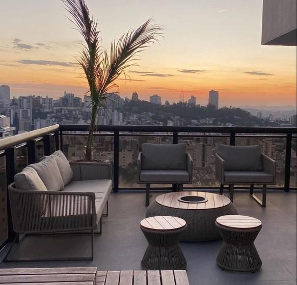 Jogo de sofá 2 poltronas e pufe corda náutica jardim externo Sarah