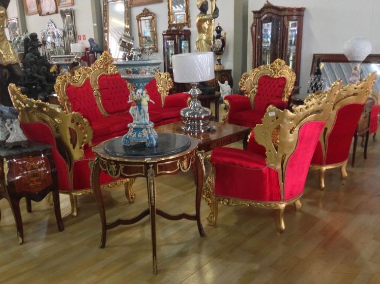 Imagem de Jogo De Sofa Colonial Europa Madeira Dourado Capitonê Luxo