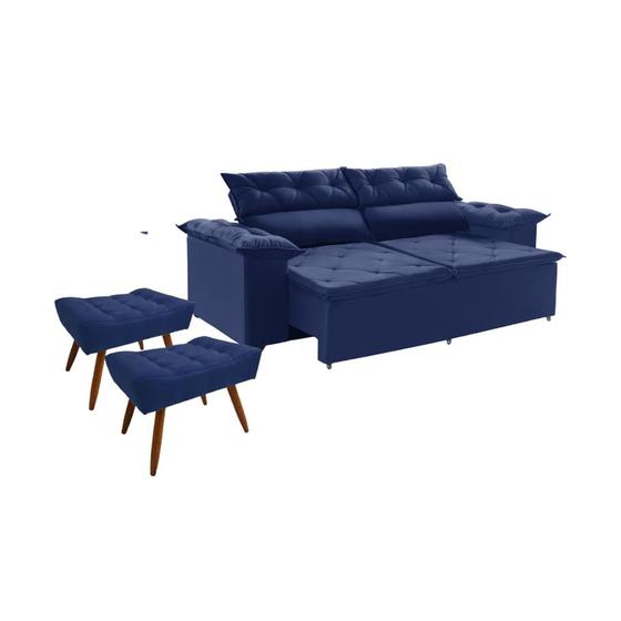 Imagem de Jogo de sofá Compact 200 cm retrátil reclinável Molas Espirais + 2 Puffs-Sofá na Web
