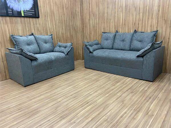 Jogo de Sofá de 2 e 3 Lugares Braços com Almofada Cinza - AUREA DECOR ...