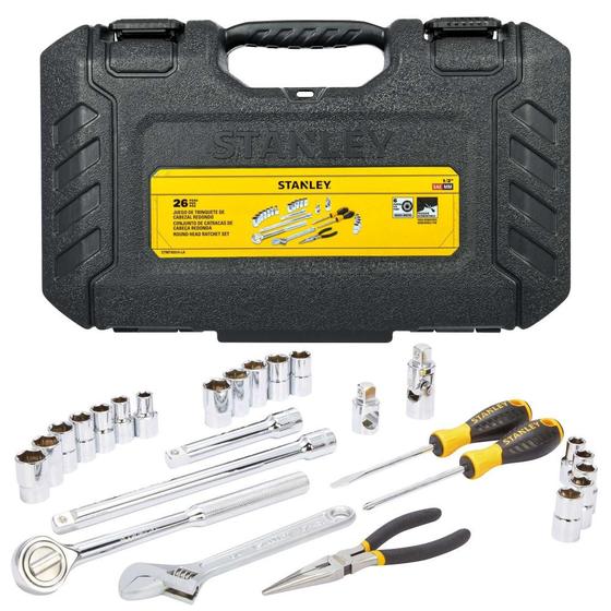 Imagem de Jogo de soquete sextavado 10 a 19mm e 3/8" a 3/4" encaixe de 1/2" com 26 peças - Stanley
