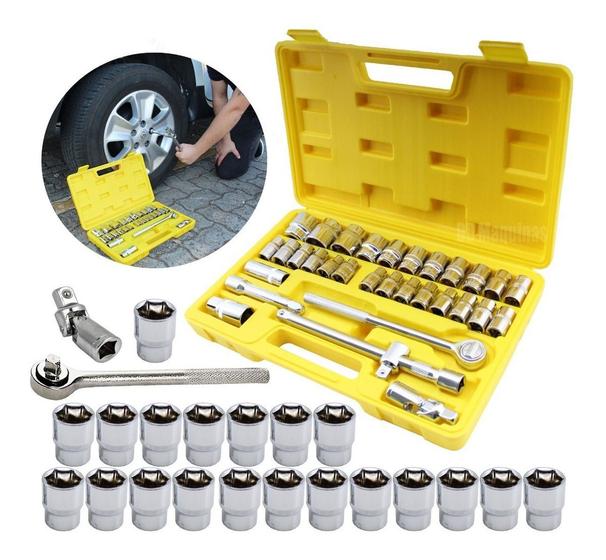Jogo De Soquetes 1/2 32 Pcs Cromo Vanádio Titanium c Catraca e Cabo de Força Menor preço em Jogo De Soquetes 1/2 32 Pcs Cromo Vanádio Titanium c Catraca e Cabo de Força