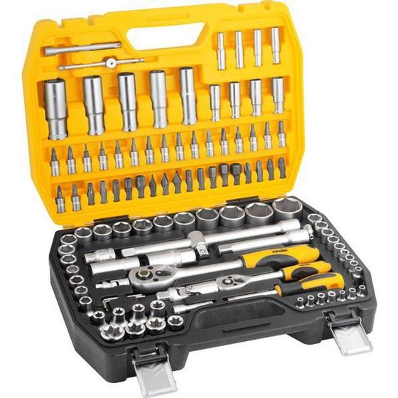 Imagem de Jogo de soquetes e ponteiras com encaixe de 1/4" e de 1/2", com catraca, 108 peças, VONDER