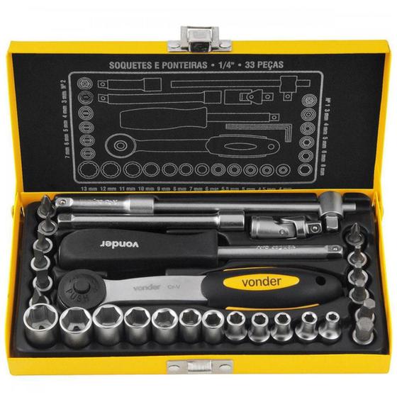 Jogo de Soquetes e Ponteiras Vonder Encaixe de 1/4" c/ 33 Peças Menor preço em Jogo de Soquetes e Ponteiras Vonder Encaixe de 1/4" c/ 33 Peças