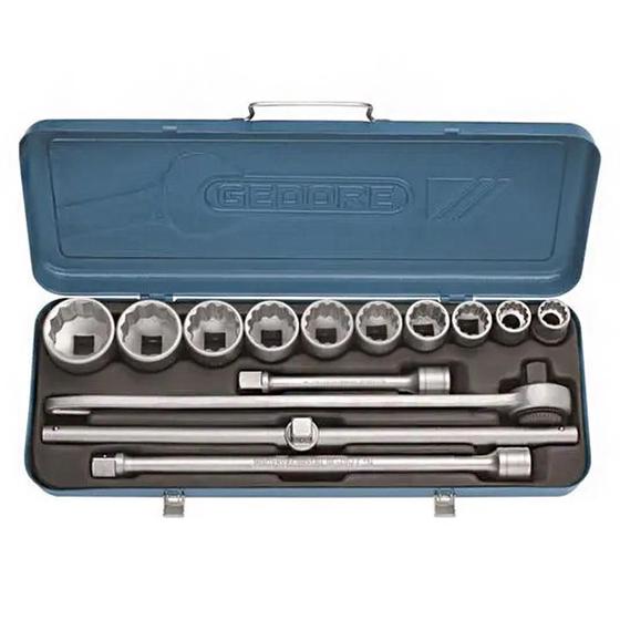 Imagem de Jogo de Soquetes Estriados e Acessórios de 7/8" à 2" Encaixe de  3/4'' com 14 Peças - Gedore 017202