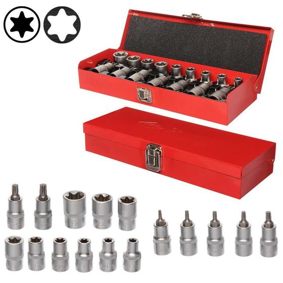 Jogo de Soquetes Profissionais E-torx E Bits Torx enc. de 1/2 Crv + Maleta 16pçs Corneta - Corneta Imagem de Jogo de Soquetes Profissionais E-torx E Bits Torx enc. de 1/2 Crv + Maleta 16pçs Corneta - Corneta