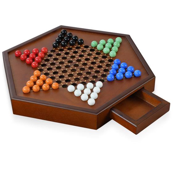 Imagem de Jogo de tabuleiro de damas chinês DecoWooo 15 Large com bolinhas de gude