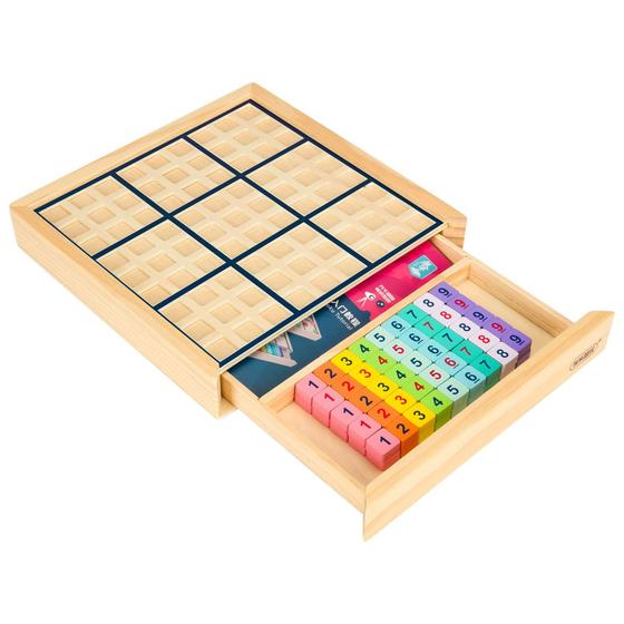 Imagem de Jogo de tabuleiro De Madeira Sudoku Puzzles com Gaveta (Colorido) - Matemático Cérebro Teaser Brinquedos Educativos Jogo de Mesa Jogo Lógica Lógico