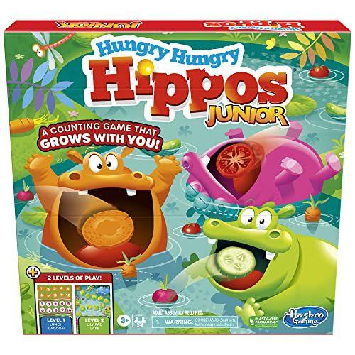 Imagem de Jogo de tabuleiro júnior Hungry Hungry Hippos, Jogos pré-escolares com mais de 3 anos, Jogos de tabuleiro para crianças para 2-4 jogadores, Jogos para crianças, Jogo de contagem e número