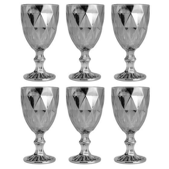 Imagem de Jogo De Taças 6 Peças Para Água Suco Vinho 325ML Em Vidro Cristal Diamond Lyor Cinza Metalizado