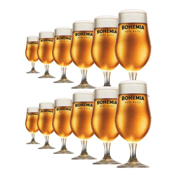 Imagem de Jogo de taças bohemia para cerveja de vidro 12 peças com 380ml transparente p/ degustação de chopp