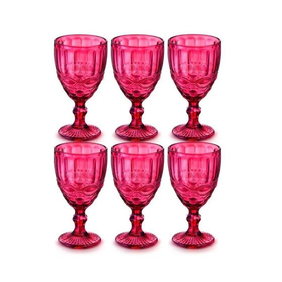 Jogo de taças de vidro decorada vermelha laço 6 peças 320ml - Mimo ...
