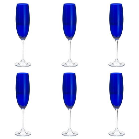 Imagem de Jogo de taças para champanhe em cristal Bohemia 6 peças 220ml cobalto