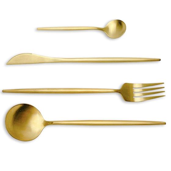 Imagem de Jogo de Talheres Dourado 4 Peças Luxo Gourmet Mesa Cozinha Jantar Sobremesa Colher Garfo Faca