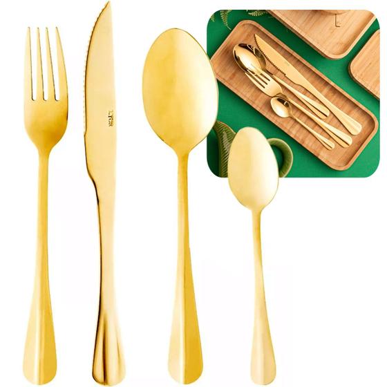 Imagem de Jogo de Talheres Faqueiro 24 Peças Dourado Inox Positano ...