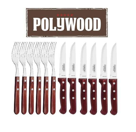 Jogo de Talheres Faqueiro Tramontina Jumbo Churrasco Polywood 12 Peças ...