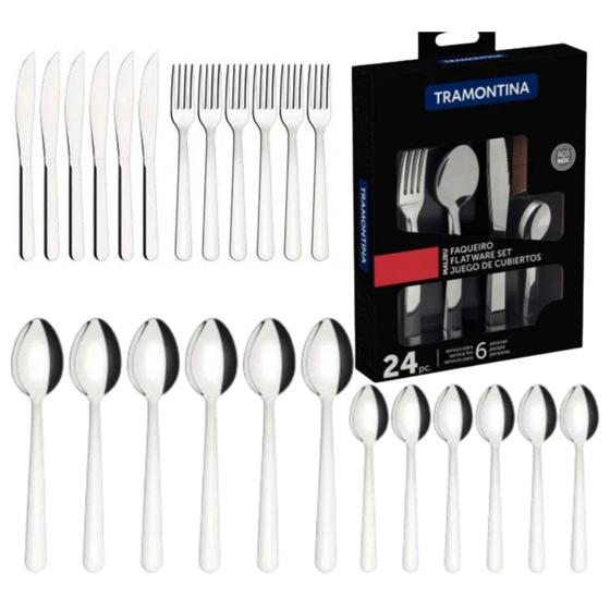 jogo de talheres Faqueiros Malibu Tramontina Em Aço Inox 24 Pç Garfo Colher Faca Ideal Para Casa Restaurante Buffet Menor preço em jogo de talheres Faqueiros Malibu Tramontina Em Aço Inox 24 Pç Garfo Colher Faca Ideal Para Casa Restaurante Buffet
