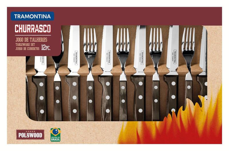 Imagem de Jogo De Talheres Polywood Castanho Churrasco 12pc Tramontina