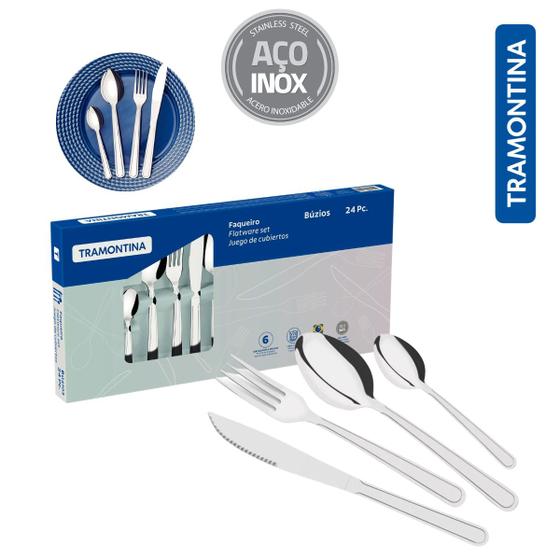 Jogo De Talheres Tramontina Colher Faca Garfo 24 Peças Búzios Inox Tramontina Imagem de Jogo De Talheres Tramontina Colher Faca Garfo 24 Peças Búzios Inox Tramontina