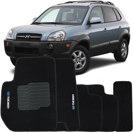 Imagem de Jogo de Tapete Automotivo Carpete Hyundai Tucson 2005 à 2016 Soft Logo Bordado Preto 5 Peças