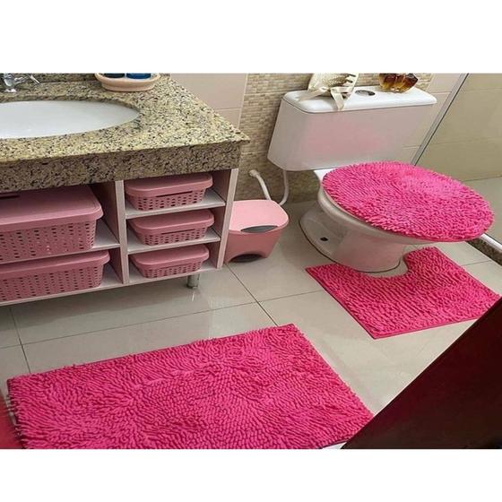 Imagem de jogo de tapete banheiro antiderrapante bolinha macarrão 3pçs