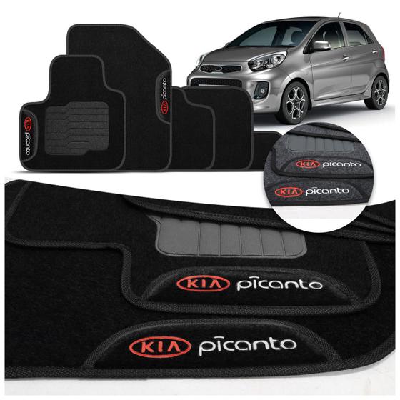 Imagem de Jogo de Tapete Carpete Kia Picanto 2011 a 2018 Grafite Preto Com Logo Bordado Concept 3D 5 Peças