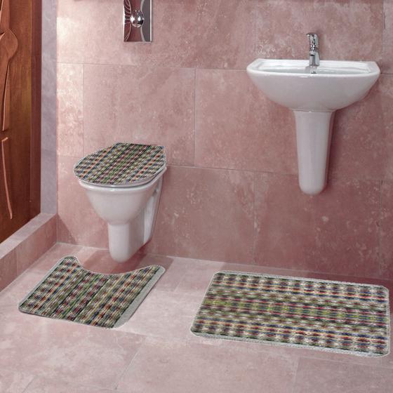 Imagem de Jogo de Tapetes Banheiro Multicolorido 3 peças