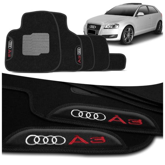 Imagem de Jogo de Tapetes Carpete Audi A3 Sportback 2007 a 2012 Preto com Logo Bordado Concept 3D 5 Peças