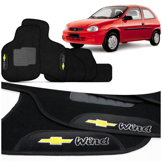 Imagem de Jogo de Tapetes Carpete Corsa Hatch Wind 1994 a 2002 Preto Com Logo Bordada Concept 3D 5 Peças