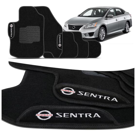 Imagem de Jogo de Tapetes Carpete Nissan Sentra 2013 a 2020 Preto Com Logo Bordado Concept 3D 5 Peças