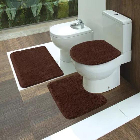 Imagem de Jogo de Tapetes para Banheiro  Banheiro Base  Antiderrapante 3 peças