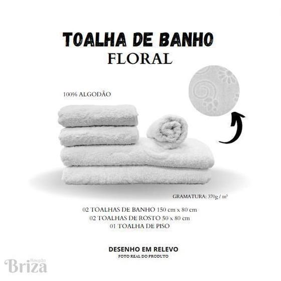 Imagem de Jogo De Toalha De Banho E Rosto 5 Pçs Briza - Floral Branca