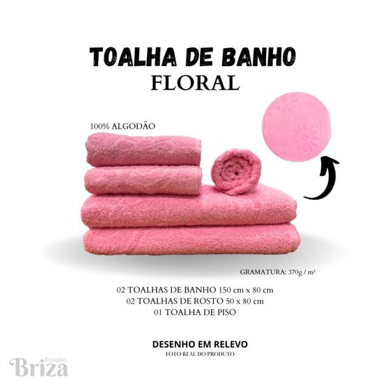 Imagem de Jogo De Toalha De Banho e Rosto 5 Peças Gigante Briza Floral - Rosa