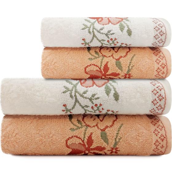 Jogo De Toalhas 4 Peças - Banho e Rosto Algodão Antipiling Yuna Karsten - Cor: Branco e Laranja