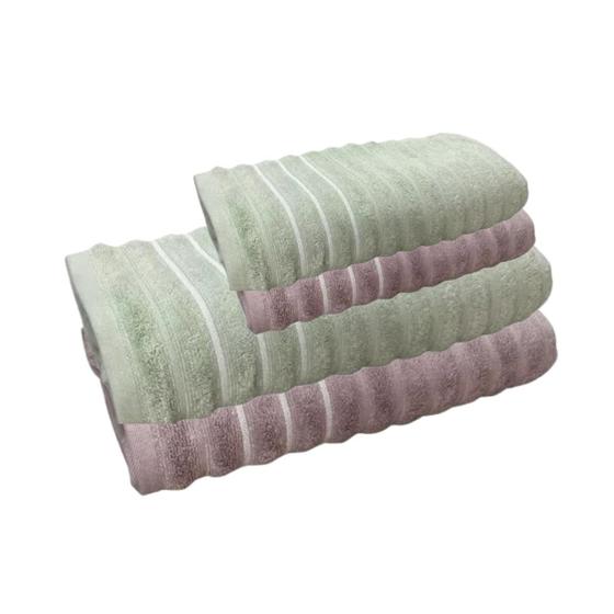 Imagem de Jogo de Toalhas de Banho 4 peças Leve Macia Ondulada Jacquard Verde Lilas Wave Corttex