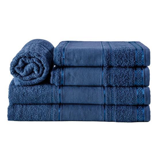 Imagem de Jogo de toalhas de banho 5 peças 100% Algodão com Barrado para Bordar Slim Plus - Dark Blue Azul