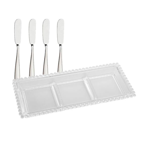 Imagem de Jogo De Travessa Com 3 Divisórias 30cm Com 4 Espátulas Em Aço Inox