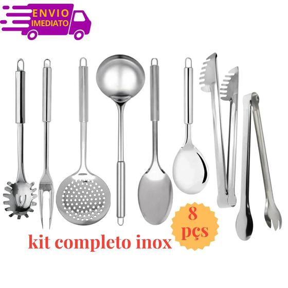 Imagem de Jogo de Utensílios 8 pçs 100% Inox Servir Buffet Restaurante Cozinha