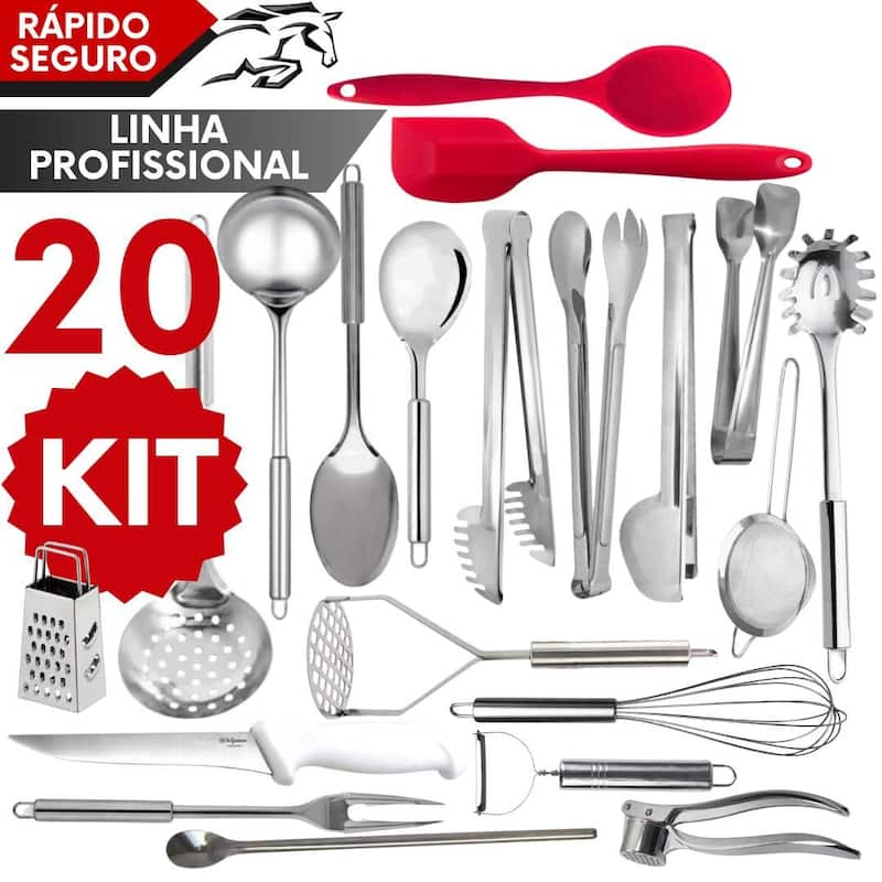 Jogo de Utensílios de Cozinha Completo 100% Inox