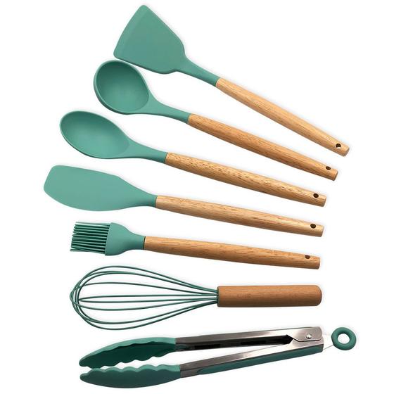 Imagem de Jogo de Utensílios de Cozinha Silicone Verde Escuro 08 Peças