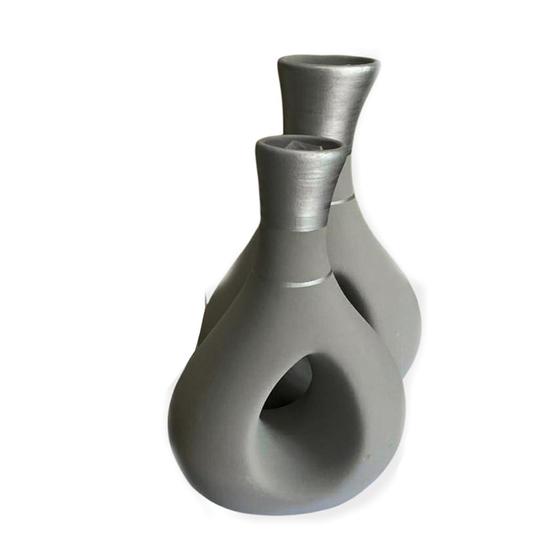 Jogo de Vasos em Ceramica Enfeite Decorativo Mesa Sala Cinza Menor preço em Jogo de Vasos em Ceramica Enfeite Decorativo Mesa Sala Cinza