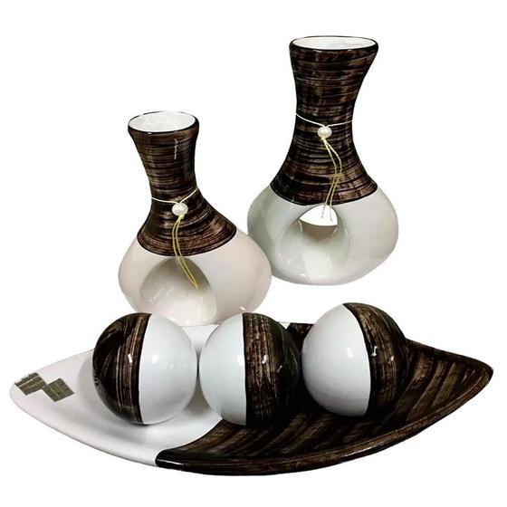 Imagem de Jogo De Vasos Par Furados Barca 3 Esferas Em Cerâmica Marrom