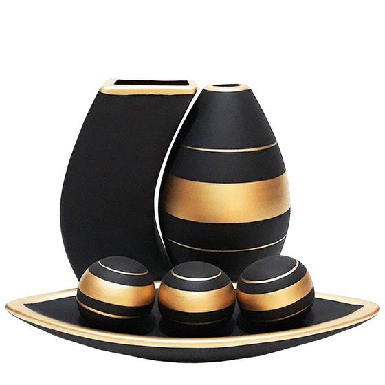 Imagem de Jogo de Vasos Par Turim e Barca 3 esferas em Cerâmica Fosca - Black Dark