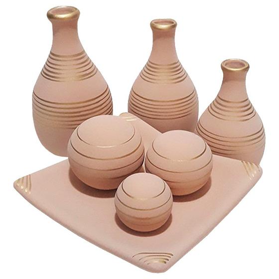 Imagem de Jogo de Vasos Trio Garrafas e Centro de Mesa 3 esferas Fosca - Rose Gold