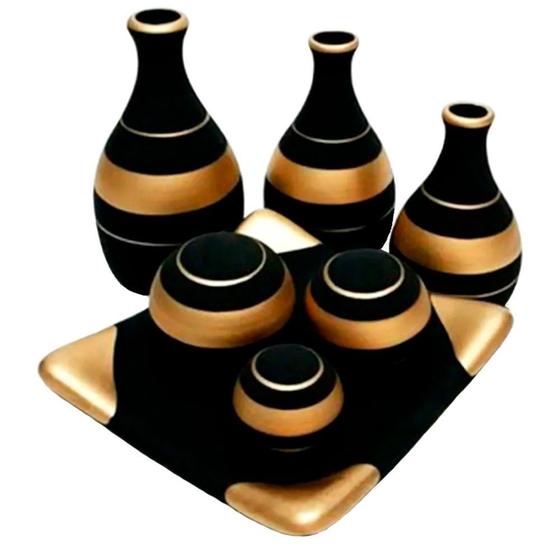 Imagem de Jogo De Vasos Trio Garrafas E Centro De Mesa - Black Golden