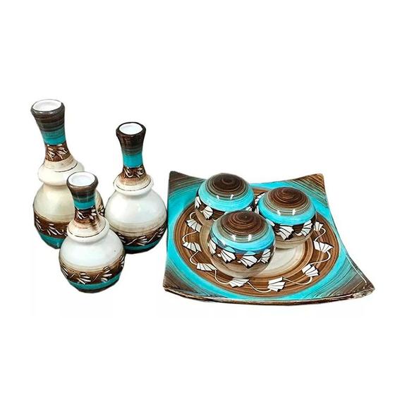 Imagem de Jogo de Vasos Trio Grego e Centro de Mesa 3 Esferas Decor - Turquesa